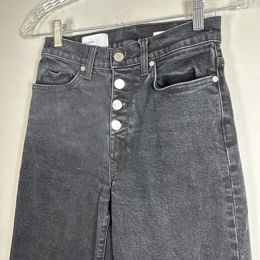 BLDWN Size 25 Carbon Black Wide Leg Cropped Exposed Button Fly Jeans